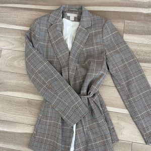 H&M Belted Plaid Blazer